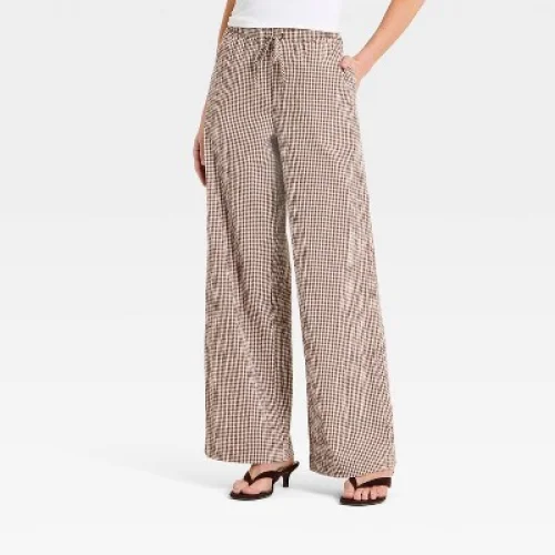 Women's Seersucker Effortless Pull-On Pants - A New Day&trade; Brown L