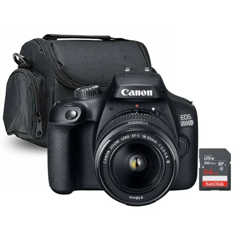 Canon EOS 2000D / Rebel T7 DSLR Camera with EF-S 18-55mm Lens + 64GB Card + Case