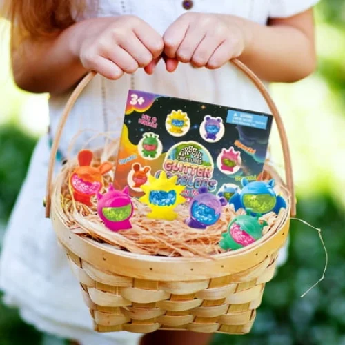 6 Pack Glitter Gobblers Squishy Toys for Kids Ages 3+ - Easter Basket Stuffer, Sensory Fidget Toys