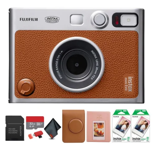 Fujifilm Instax Mini EVO Hybrid Film Camera (Brown), Pack of 2 Instax Mini Film