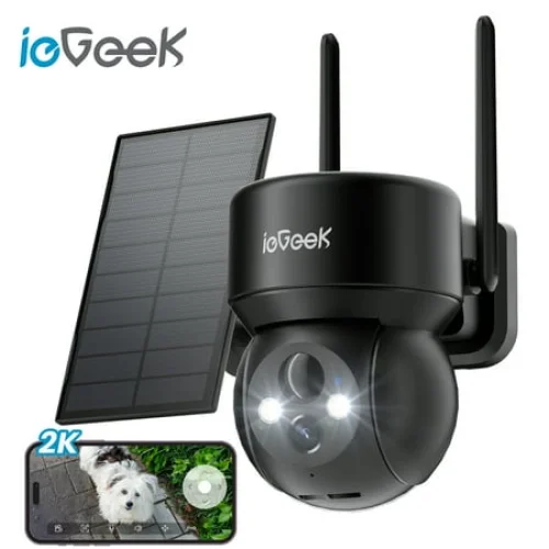 ieGeek Security Cameras Wireless Outdoor, WiFi, 2K 360 View PTZ, Solar Powered Home Surveillance Camera, Color Night Vision, Motion Sensor