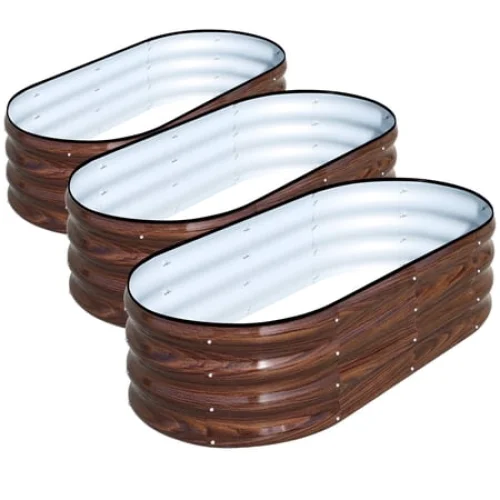 SnugNiture Galvanized Raised Garden Bed Outdoor, 3Pcs 4x2x1ft Metal Planter Box, Brown