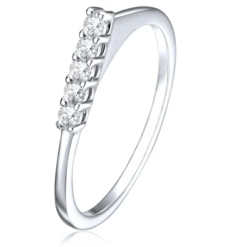 Guili Elegant Rhodium-Plated Sterling Silver Chevron Tower Slender Stacking Ring with Cubic Zirconia for a Chic and Timeless Design