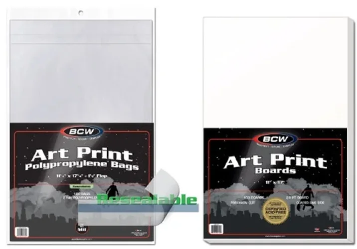 100 BCW 11 x 17 Art Print 2-mil Poly Bags +100 Acid Free 11 x 17 Backer Boards