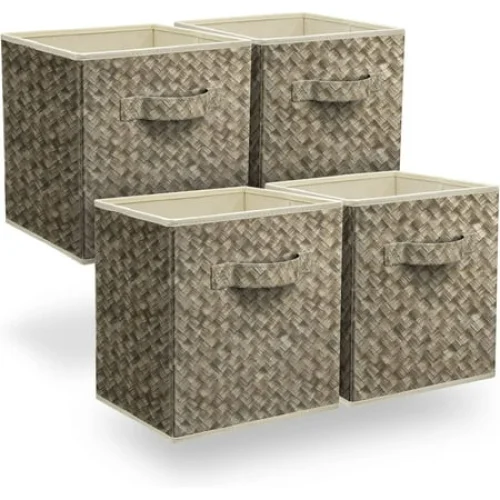 Sorbus 11-Inch Woven Fabric Storage Cubes with Handles, 4-Pack