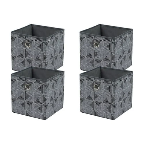 Mainstays Collapsible Fabric Cube Storage Bins (10.5" x 10.5"), 4 Pack, Black and Gray Geometric
