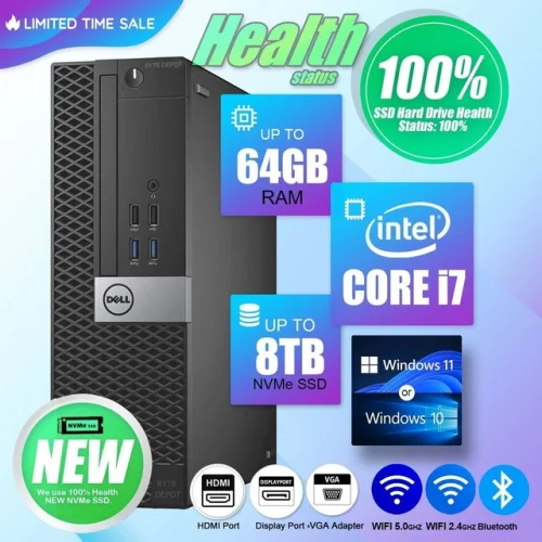 DELL Desktop Computer PC i7, Up to 64GB RAM, 8TB m.2 SSD, Windows 11 or 10, WiFi