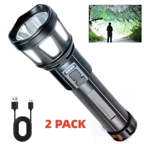 2 Pack Rechargeable Flashlights, 9 Modes Super Bright LED Tactical Flash Light for Outdoor, Emergency, Home, Camping
