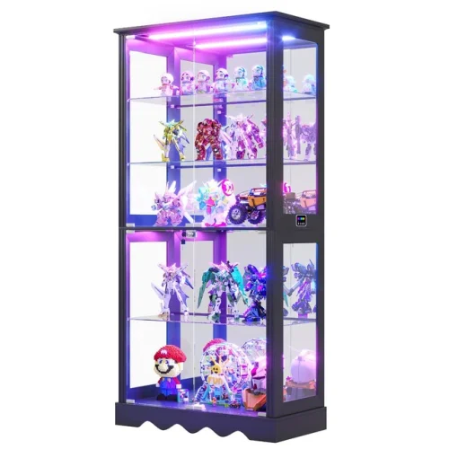 Display Cabinet with Glass Doors, Curio Cabinet with RGB Lights for Collectibles