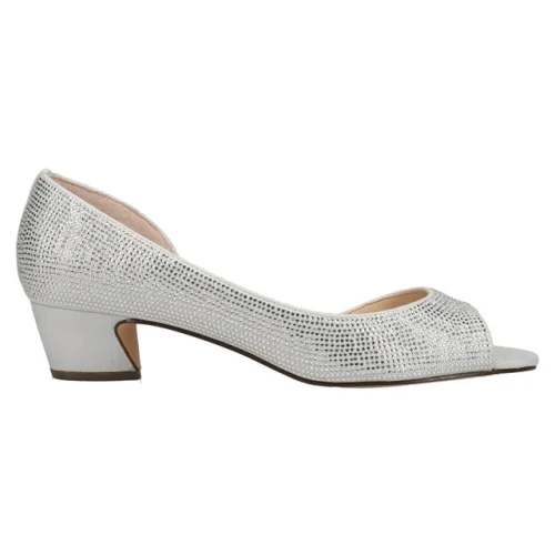 Nina Rossie Metallic Rhinestone Peep Toe Evening Pumps Women's Silver Dress Casual Shoes