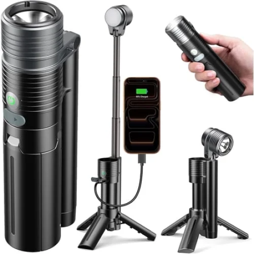 Flashlight Camping Light 2in-1, 180&deg;Flip Double Lamp 8-Mode Rechargeable LED Bright Flash Light Camp Lantern Reading Light Waterproof 4500mAh for Outdoor Home Emergency, Gift for Men Women