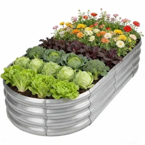 HGD Raised Garden Bed Kit Oval Galvanized Metal Outdoor Planter 4x2x1 ft