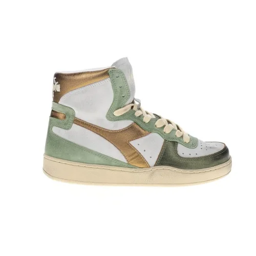 diadora Mi Basket Low Metal Pigskin Used Lace Up  Womens Green Sneakers Casual S