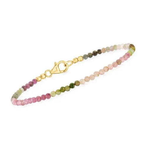 Ross-Simons 12.00 ct. t.w. Multicolored Tourmaline Bead Bracelet in 18kt Gold Over Sterling Size 8