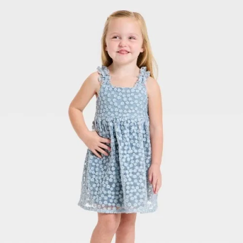Toddler Girls' Easter Embroidered Floral Tulle Dress - Cat & Jack&trade; Blue 4T