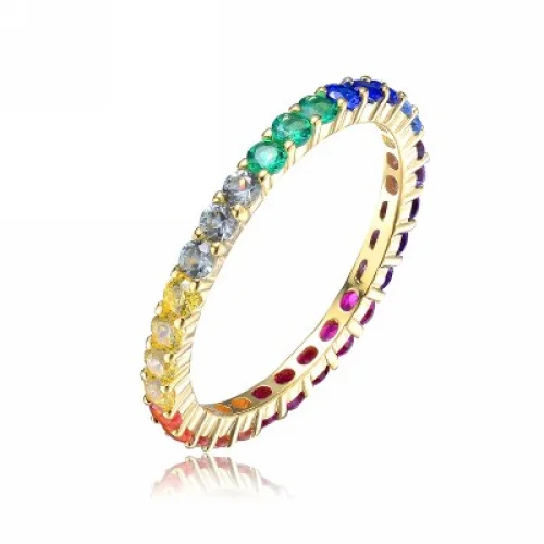 Guili Sterling Silver White Gold Plated Eternity Ring with Multicolor Cubic Zirconia for Women