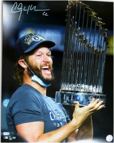 Clayton Kershaw Signed Autographed 16X20 Photo Dodgers World Series Trophy V MLB