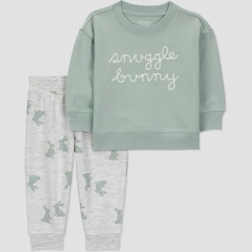 Carter's Just One You&reg; Baby Boys' 2pc Snuggle Bunny Sweatshirt and Jogger Pants Set - Green 18M