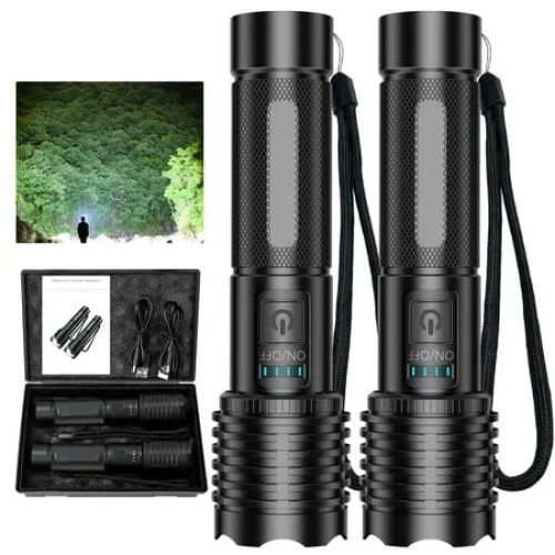 Rechargeable Flashlights 990000 High Lumens Super Bright Flash Lights Power LED Torch 3 Modes Waterproof for Hunting Emergencies (2PCS)