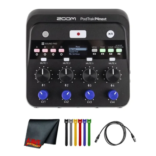 Zoom PodTrak P4next Podcast Recorder, Battery Powered, 4 Microphone Inputs, 4