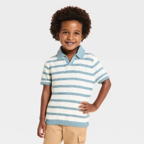 Toddler Boys' Short-Sleeve Striped Polo Pullover Sweater - Cat & Jack&trade; Blue 4T