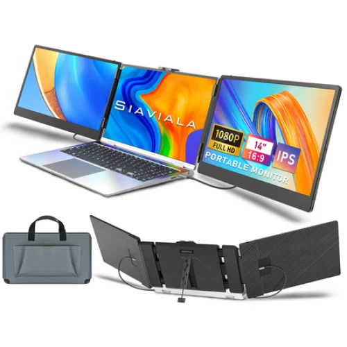 SIAVIALA 14" IPS Triple Portable Monitor for 13"-17.3" Laptops Extension, 1080P FHD Laptop Screen Extender Dual Monitor Screen, Type-C/USB-A/HDMI Plug & Play for Wins/Mac/Chrome