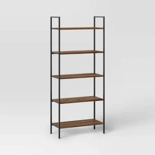 72" Loring 5 Shelf Ladder Bookshelf Walnut - Threshold&trade;: Metal Frame, Open Back Design, Fixed Shelves
