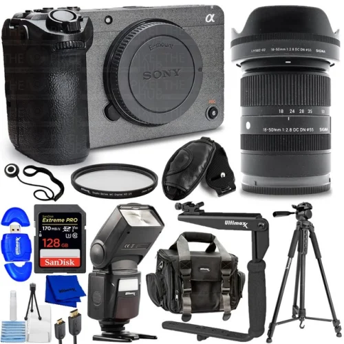 Sony FX30 Digital Cinema Camera and Sigma 18-50mm DC DN Contemporary Lens Bundle