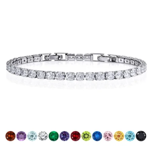 JeenMata 5.5 Carat April Cubic Zirconia - Round Cut Birthstone Tennis Bracelet Eternity Design - White Gold Plating, Female, Adult