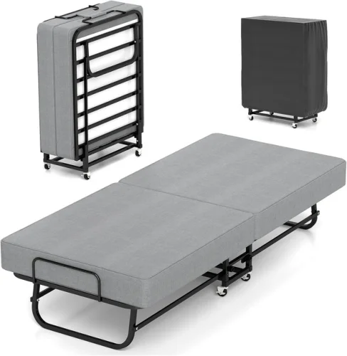 Portable Folding Bed with Memory Foam Mattress Rollaway Cot Guest Bed with Cover