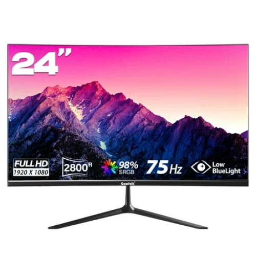 Gawfolk 24&rdquo; Curved Monitor 75Hz Full HD 1080P, Ultra-Thin Non-frame Gaming Display with AMD FreeSync HDMI VGA Machine Black