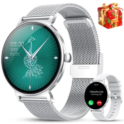 Smart Watch for Women, 1.27" Thin Face Fitness Tracker with Bluetooth Calls(Answer&Make), Smart Watch Fits for Android and iPhone, IP68 Waterproof, 110+ Sport Modes Smartwatch (2 Strap)