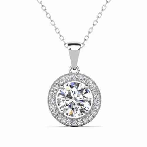 Cate & Chloe Blake 18k White Gold Plated Halo Necklace with Simulated Diamond Crystals for Women