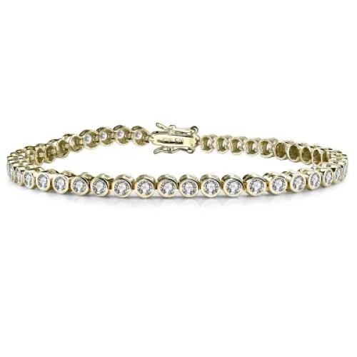 Guili 14K Gold Plated Tennis Bracelet with 3mm Bezel Set Clear Cubic Zirconia, Radiating Brightness and a Modern Chic Look
