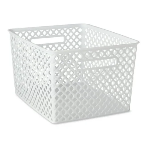 Mainstays Large White Decorative Plastic Storage Basket, 14.7 in x 12 in x 8.5 in