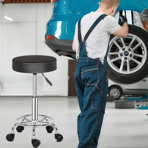 Black Garage Stool Adjustable Mechanic Work Shop Seat for Garage, Salon, Home