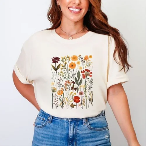 Simply Sage Market Vintage Pressed Flowers Garment Dyed Tee - S - Ivory