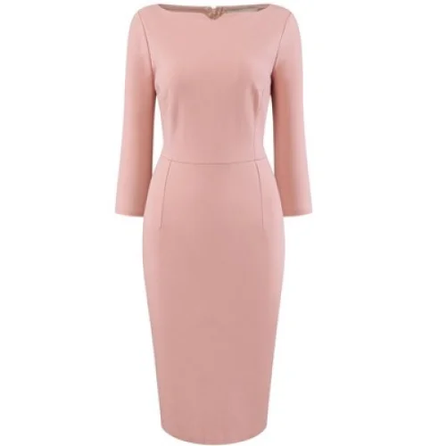 Hobemty Women's 3/4 Sleeve Work Boat Neck Elegant Business Sheath Dresses X-Large Pink