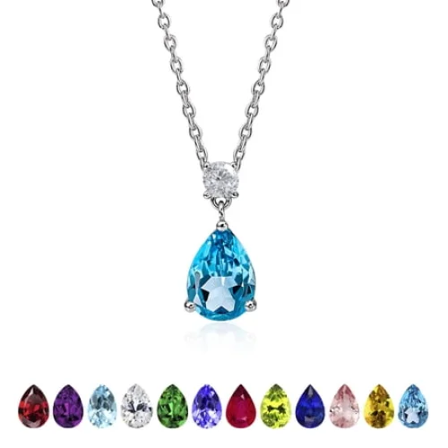 JeenMata 3.25 Carat Blue Topaz December Birthstone - Round and Pear Cut Dangle Pendant Necklace in 18k White Gold Plated for Women