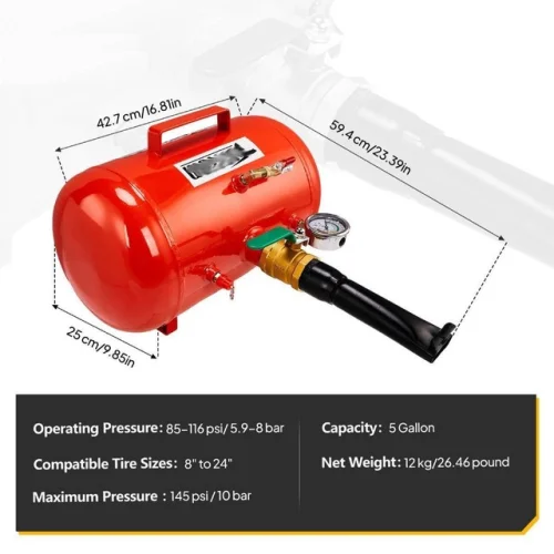 5 Gallon Air Tire Bead Blaster Seater Inflator Tank for Truck ATV Car Red