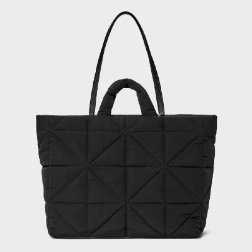 Kate Tote Handbag - A New Day&trade; Black: Double Shoulder Handles, Magnetic Closure, Recycled Nylon