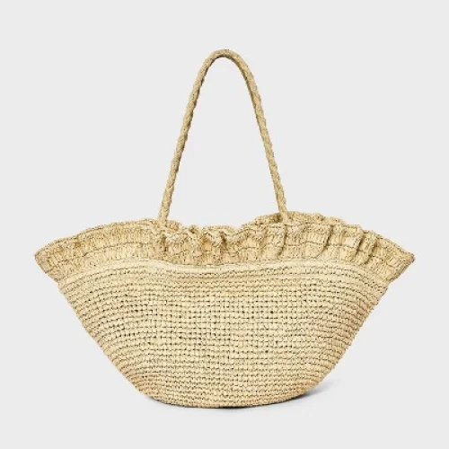 Straw Ruffle Crochet Fan Tote Bag - A New Day&trade; Natural
