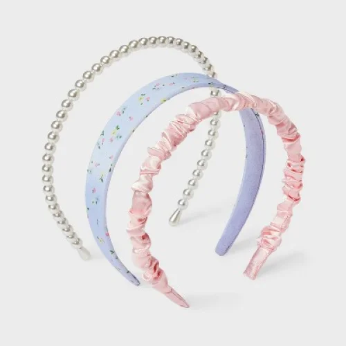 Girls' 3pk Headband Set with Ruched Floral and Pearls - Cat & Jack&trade;