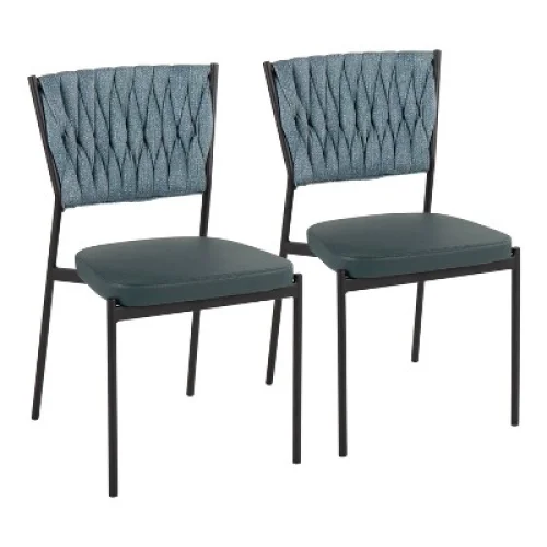 Set of 2 Braided Tania Chairs: Metal Legs, Padded Seat, Contemporary Design - LumiSource