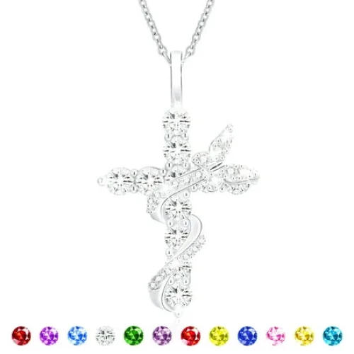 APSVO S925 Sterling Silver Plated Butterfly Cross Necklaces for Women Girls April Birthstone Necklace with Crystal Birthday First Communion Graduation Mothers Day Jewelry Gifts Teen Her Mom Kids