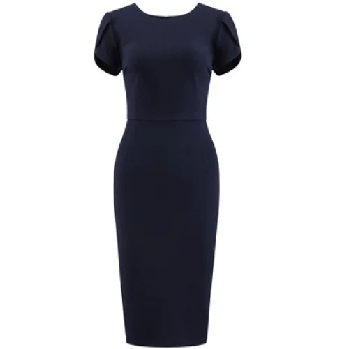 INSPIRE CHIC Women's Wear to Work Sheath Petal Sleeve Elegant Office Pencil Dress Large Navy Blue