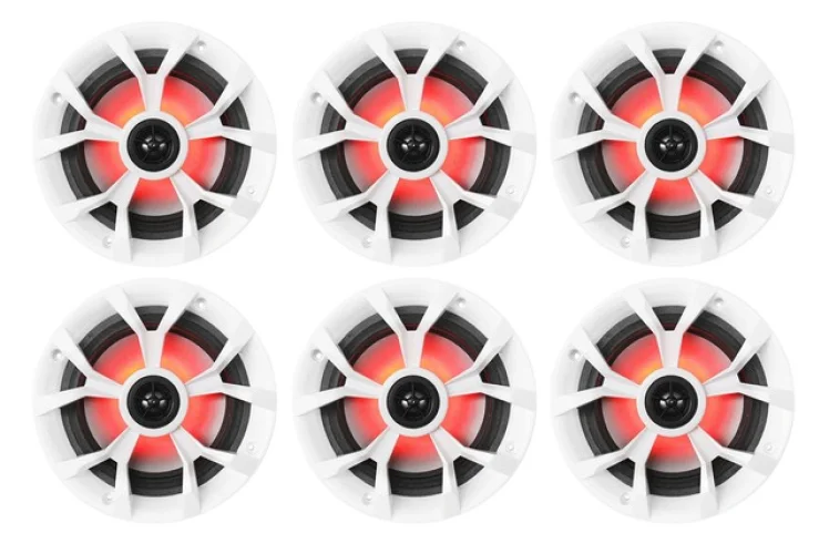 (6) Rockville RKL65MBW 6.5" 700w Marine Boat Speakers w/LED+Black/White Grilles