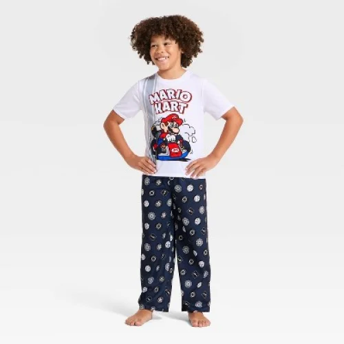 Boys' 3pc Mario Kart Short Sleeve Pajama Set - White S