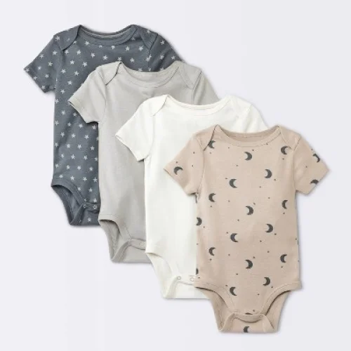 Baby 4pk Short Sleeve Moons Bodysuit - Cloud Island&trade; Gray 18M: Cotton, Midweight, Crotch Snap