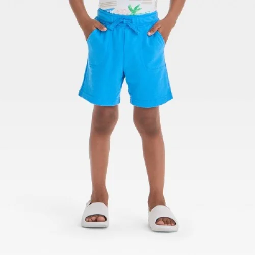 Toddler Boys' Pull-On Knit Shorts - Cat & Jack&trade; Blue 12M: Cotton Blend, Recycled Polyester, Midweight, Inside Pocket, Elastic Waistband